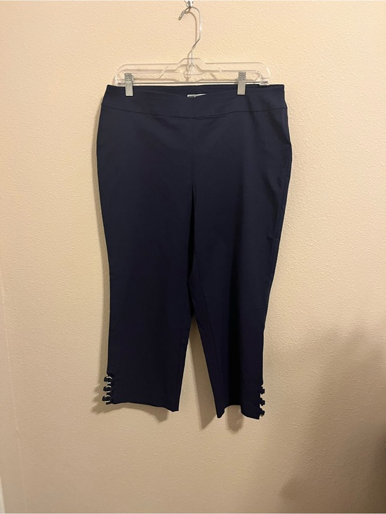 JM Collection Pants - JM Collection Women Navy Cropped Ponte Pants with Hook Hem Detail